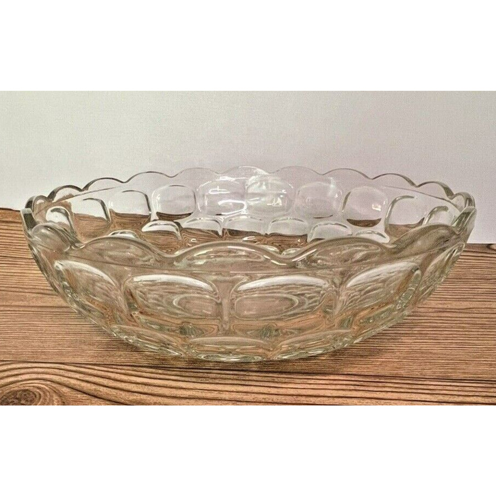 Vintage Federal Glass Clear Serving Bowl 9.25 Inches Yorktown Thumbprint Design